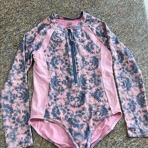 Athleta Pink and Blue Rashguard Swim Top size large